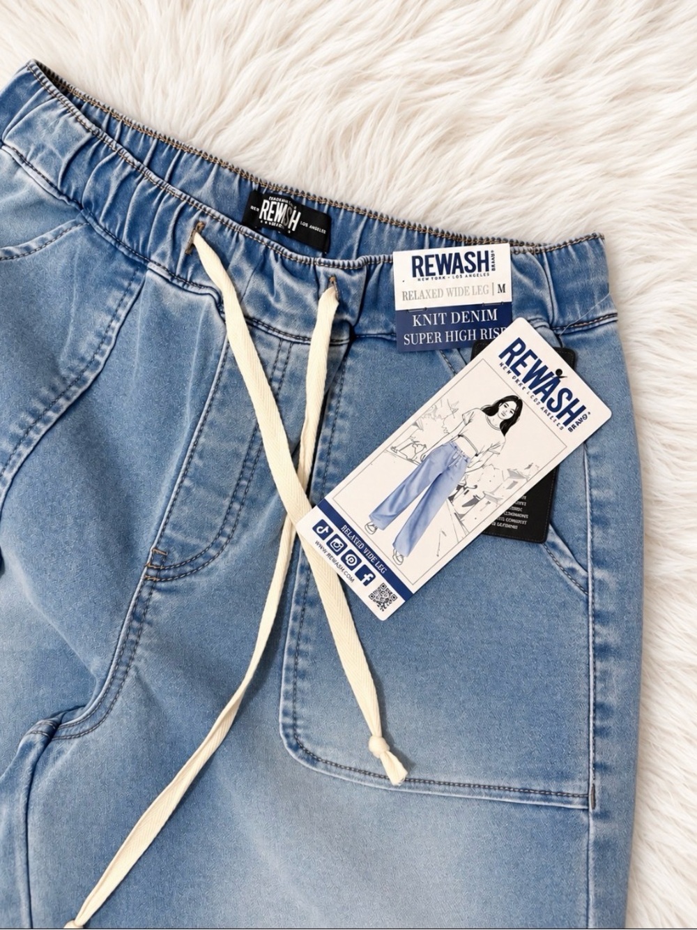 REWASH NWT MED Wide Leg relaxed Drawstring Jeans - Picture 2 of 5